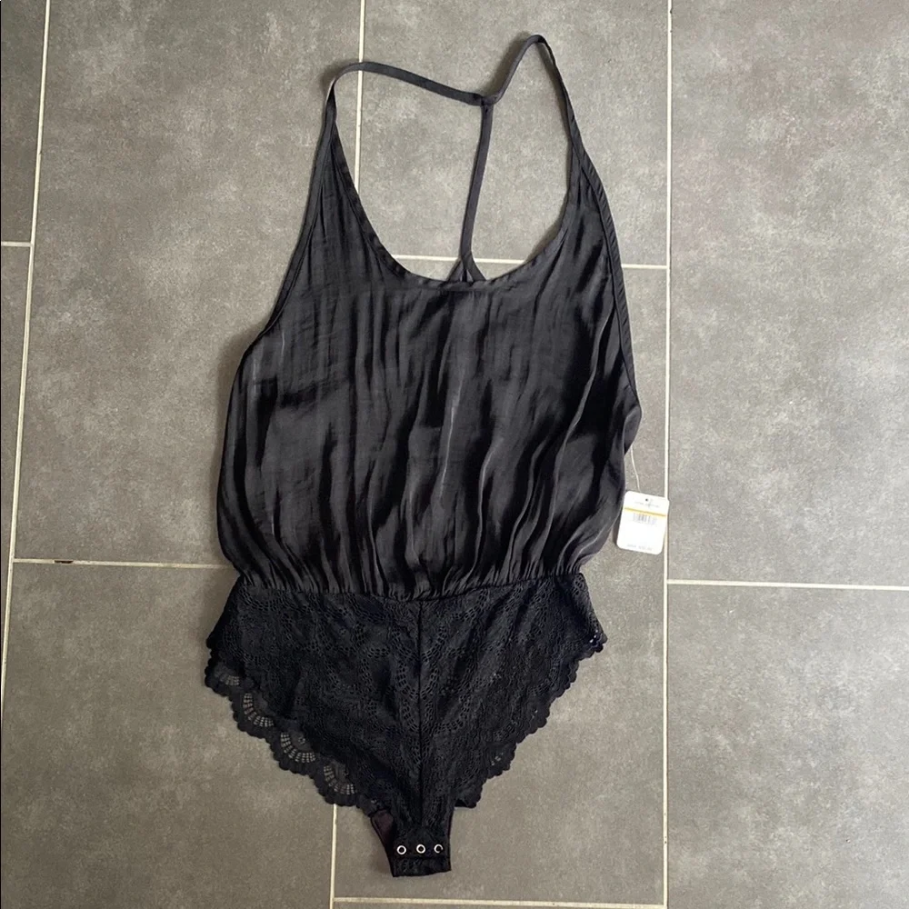 New Free People black silk and lace sleeveless tank body suit size small women’s